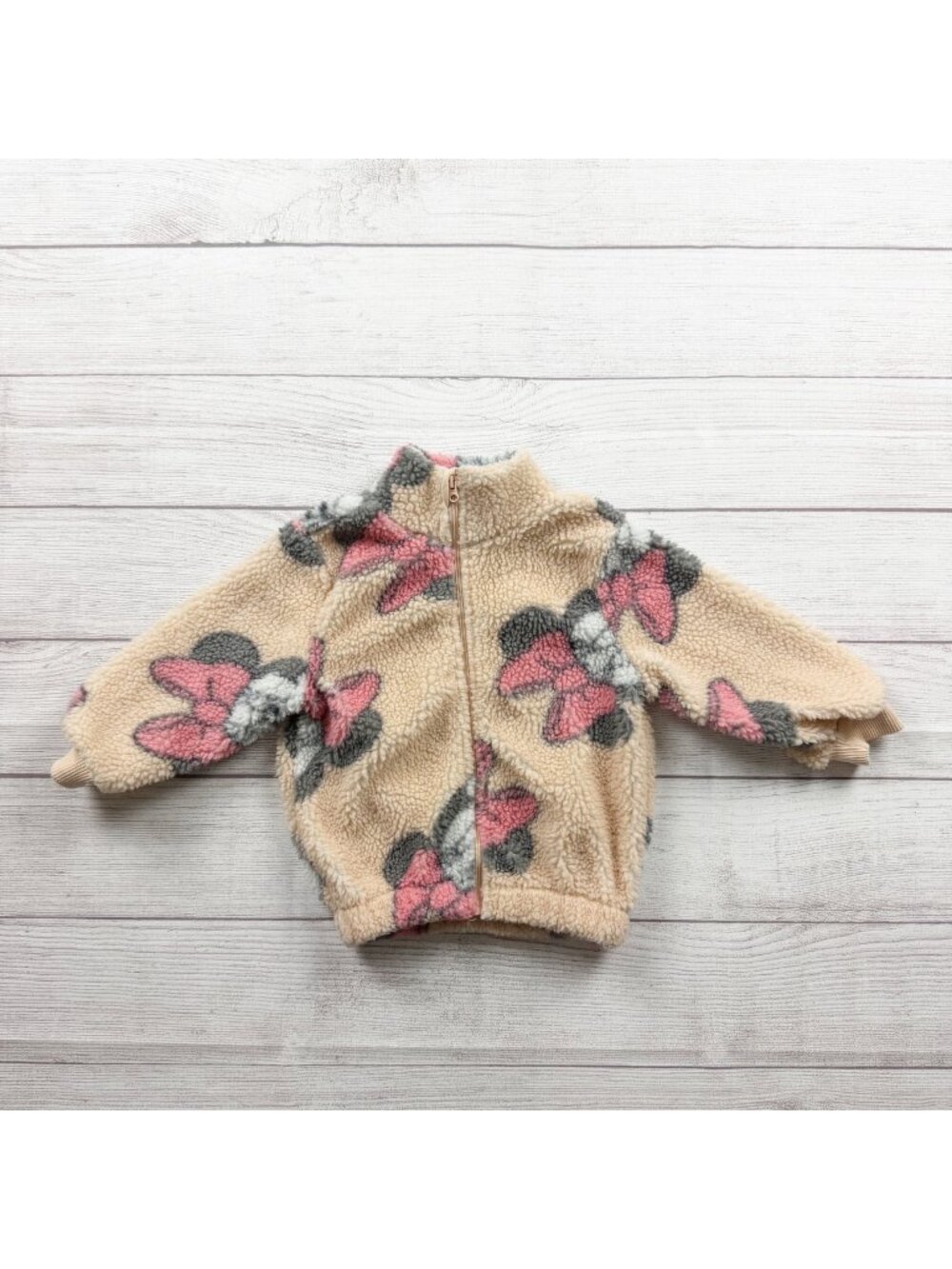 Disney Junior Minnie Mouse Girls Fleece Jacket Pink Bow Print Beige 2T